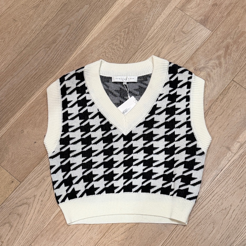 Black and White Houndstooth Sweater Vest